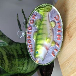 EUC "hooked on fishing" glass ornament